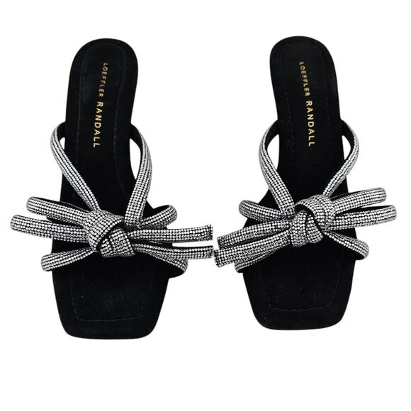 Loeffler Randall Margi Bow Crystal Embellished Heel Sandal Size 6 Black - Picture 2 of 9